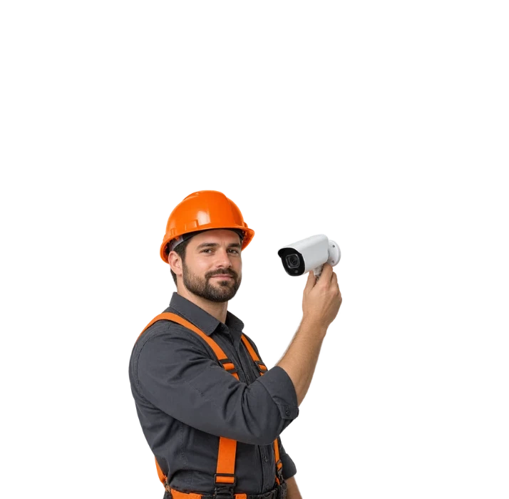 Bellgrip technician installing a home security camera in Cleveland, Ohio